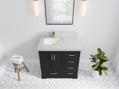 Boston 36 in. W x 22 in. D Single Sink Bathroom Vanity in Wrought Iron with 2 in Carrara Quartz Countertop - Top View