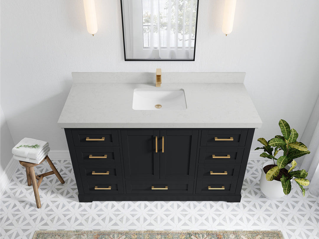 Boston 60 in. W x 22 in. D Single Sink Bathroom Vanity in Wrought Iron with 2 in Carrara Quartz Countertop - Top View
