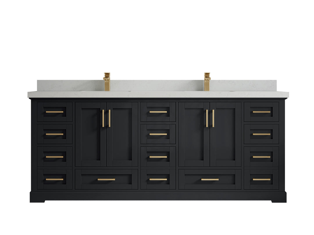 Boston 84 in. W x 22 in. D Double Sink Bathroom Vanity in Wrought Iron with 2 in Carrara Quartz Countertop