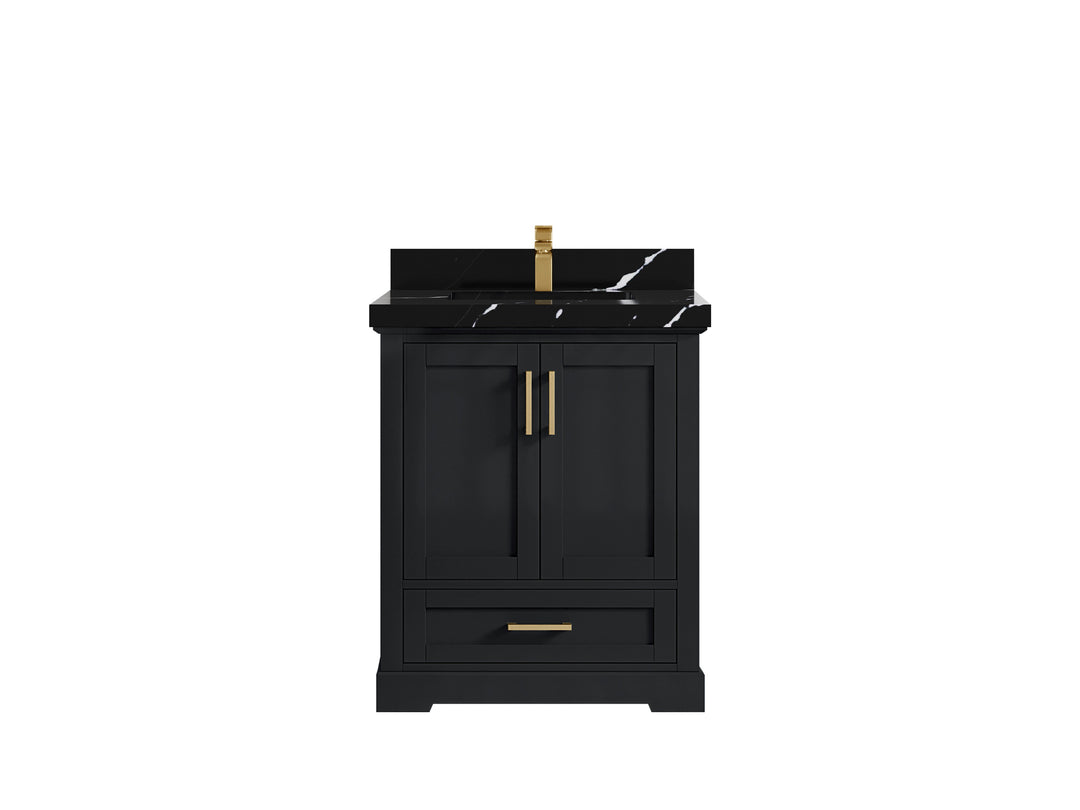 Boston 30 in. W x 22 in. D Single Sink Bathroom Vanity in Wrought Iron with 2 in Calacatta Black Quartz Countertop