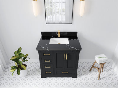 Boston 36 in. W x 22 in. D Single Sink Bathroom Vanity in Wrought Iron with 2 in Calacatta Black Quartz Countertop - Top View