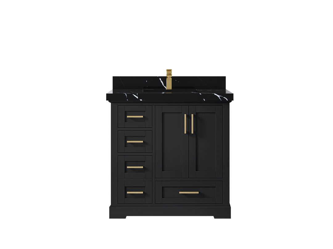 Boston 36 in. W x 22 in. D Single Sink Bathroom Vanity in Wrought Iron with 2 in Calacatta Black Quartz Countertop