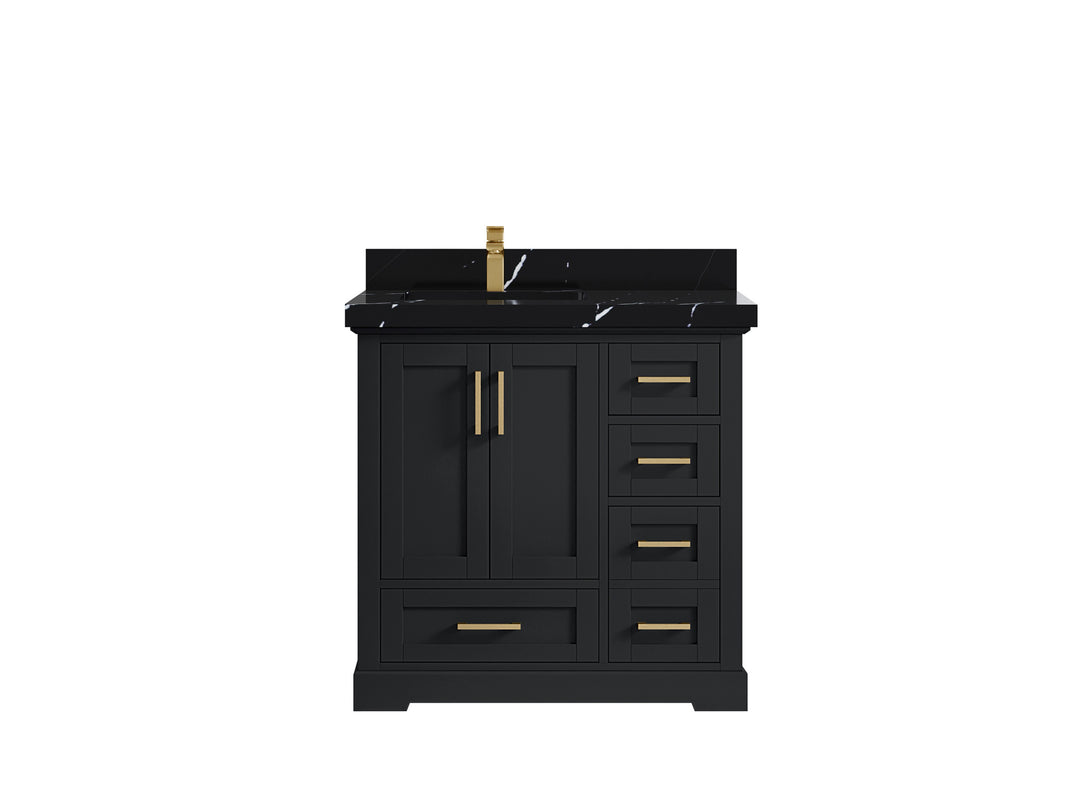Boston 36 in. W x 22 in. D Single Sink Bathroom Vanity in Wrought Iron with 2 in Calacatta Black Quartz Countertop