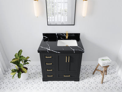Boston 36 in. W x 22 in. D Single Sink Bathroom Vanity in Wrought Iron with 2 in Calacatta Black Quartz Countertop - Top View