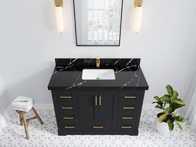 Boston 48 in. W x 22 in. D Single Sink Bathroom Vanity in Wrought Iron with 2 in Calacatta Black Quartz Countertop - Top View