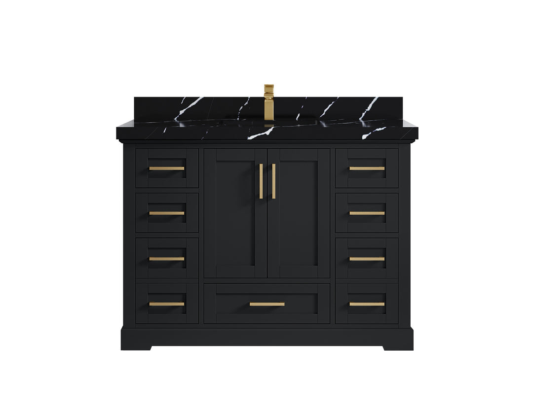 Boston 48 in. W x 22 in. D Single Sink Bathroom Vanity in Wrought Iron with 2 in Calacatta Black Quartz Countertop