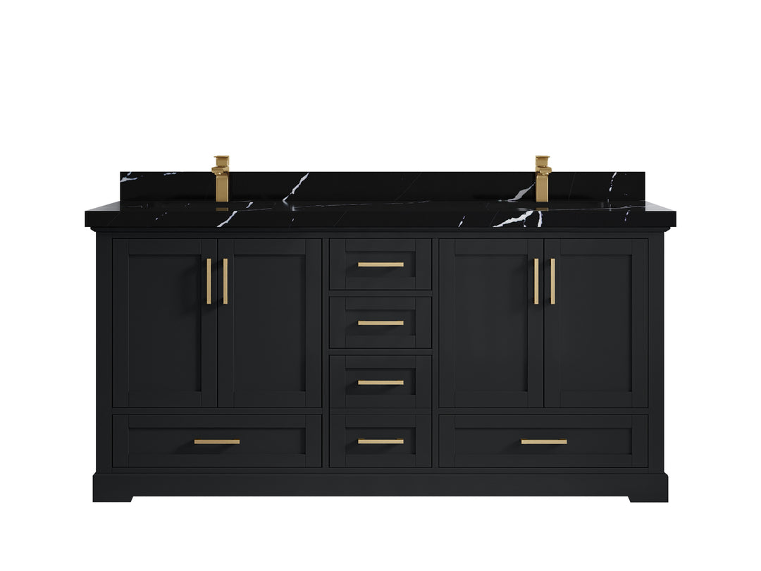 Boston 72 in. W x 22 in. D Double Sink Bathroom Vanity in Wrought Iron with 2 in Calacatta Black Quartz Countertop