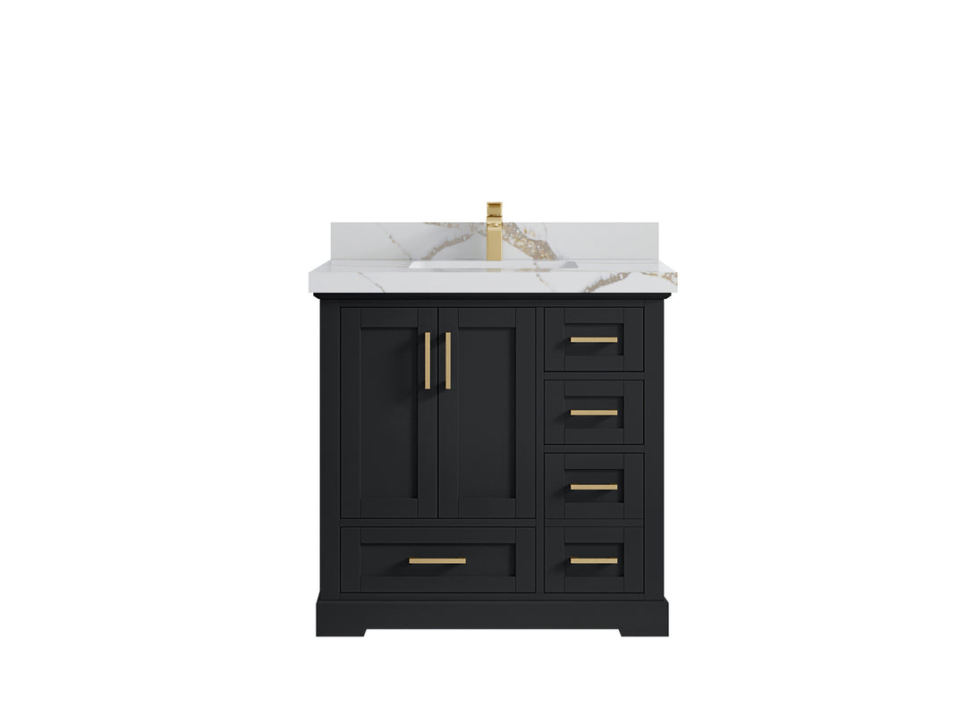 Boston 36 in. W x 22 in. D Single Sink Bathroom Vanity in Wrought Iron with 2 in Calacatta Gold Quartz Countertop