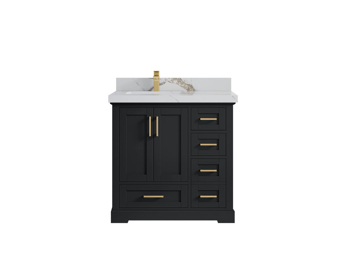 Boston 36 in. W x 22 in. D Single Sink Bathroom Vanity in Wrought Iron with 2 in Calacatta Gold  QuartzCountertop
