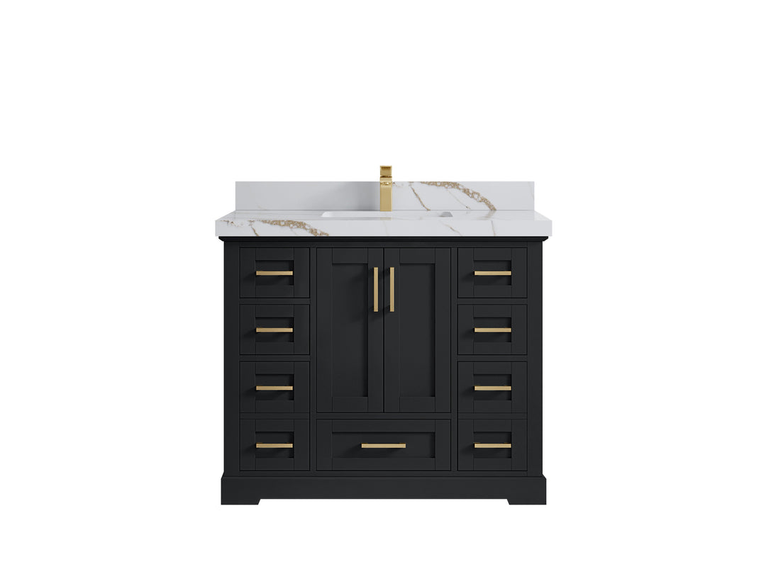 Boston 42 in. W x 22 in. D Single Sink Bathroom Vanity in Wrought Iron with 2 in Calacatta Gold Quartz Countertop