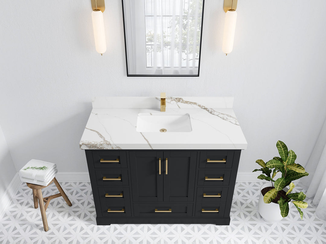 Boston 48 in. W x 22 in. D Single Sink Bathroom Vanity in Wrought Iron with 2 in Calacatta Gold Quartz Countertop - Top View