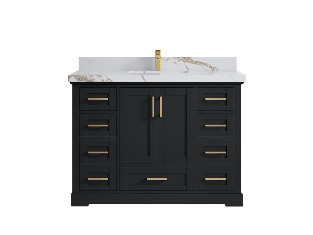Boston 48 in. W x 22 in. D Single Sink Bathroom Vanity in Wrought Iron with 2 in Calacatta Gold Quartz Countertop