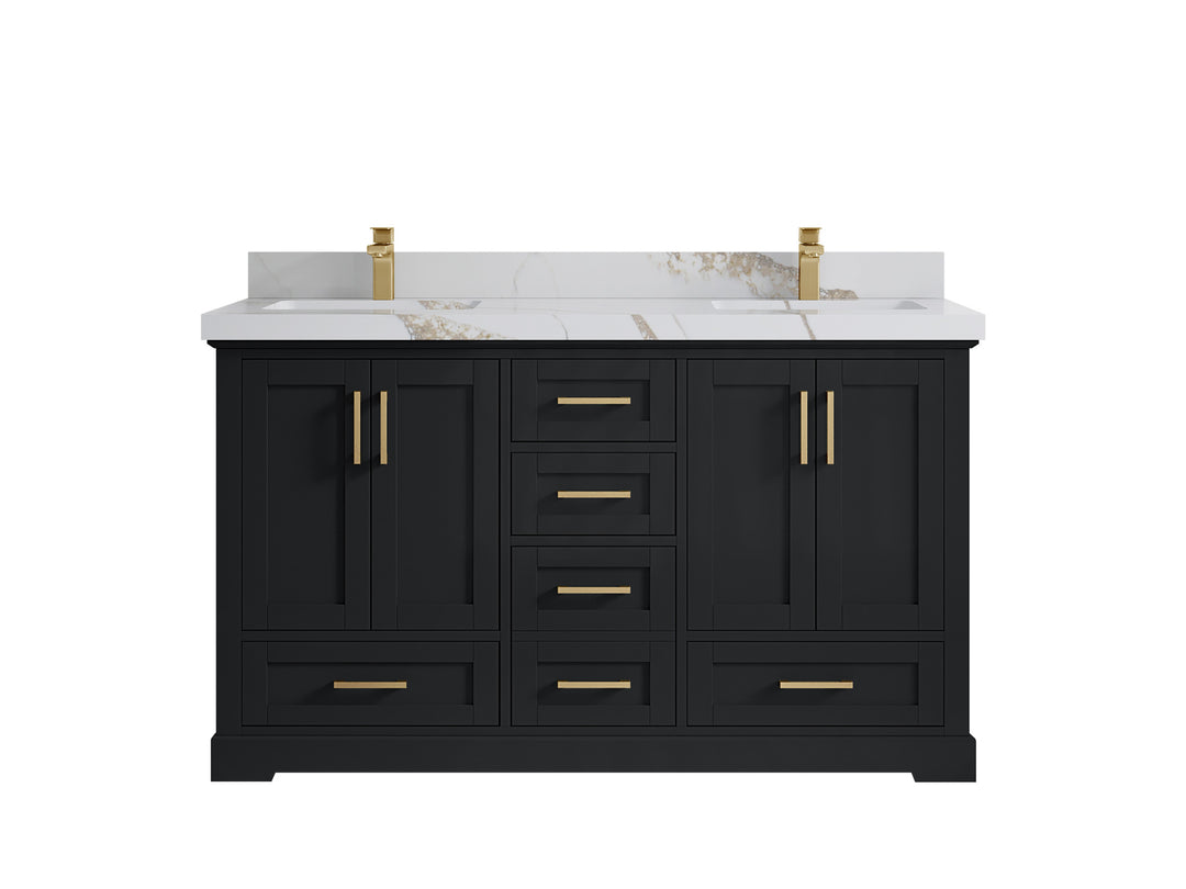 Boston 60 in. W x 22 in. D Double Sink Bathroom Vanity in Wrought Iron with 2 in Calacatta Gold Quartz Countertop