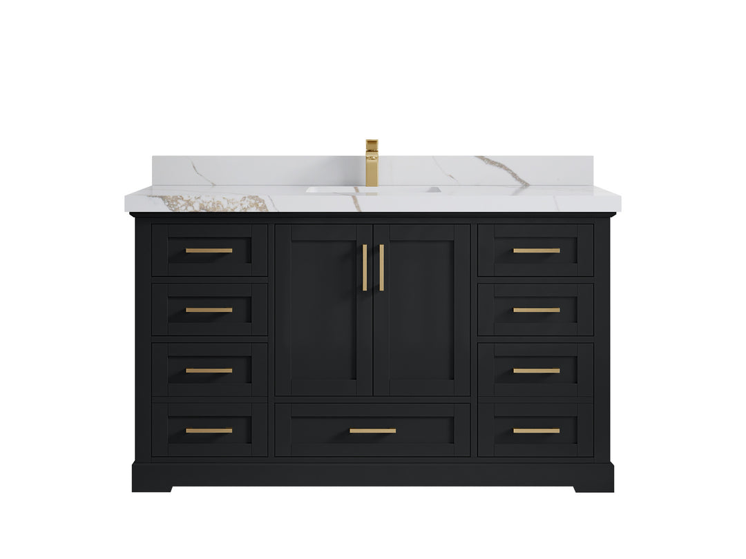 Boston 60 in. W x 22 in. D Single Sink Bathroom Vanity in Wrought Iron with 2 in Calacatta Gold Quartz Countertop