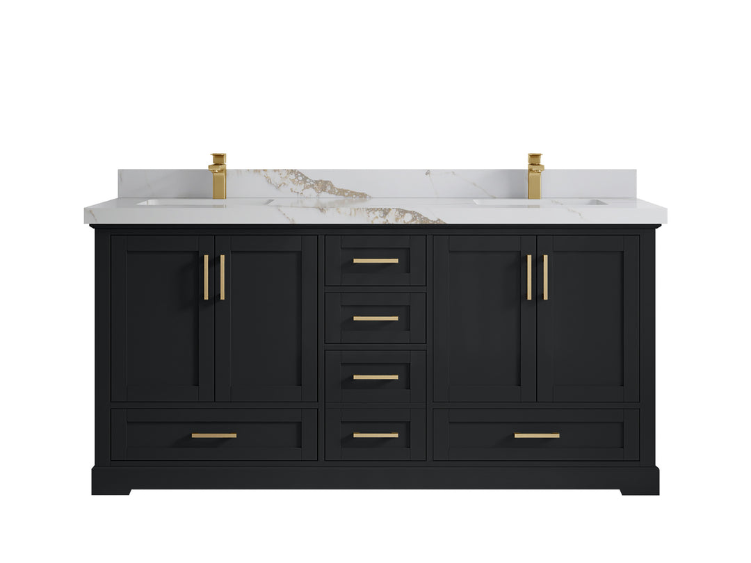 Boston 72 in. W x 22 in. D Double Sink Bathroom Vanity in Wrought Iron with 2 in Calacatta Gold Quartz Countertop