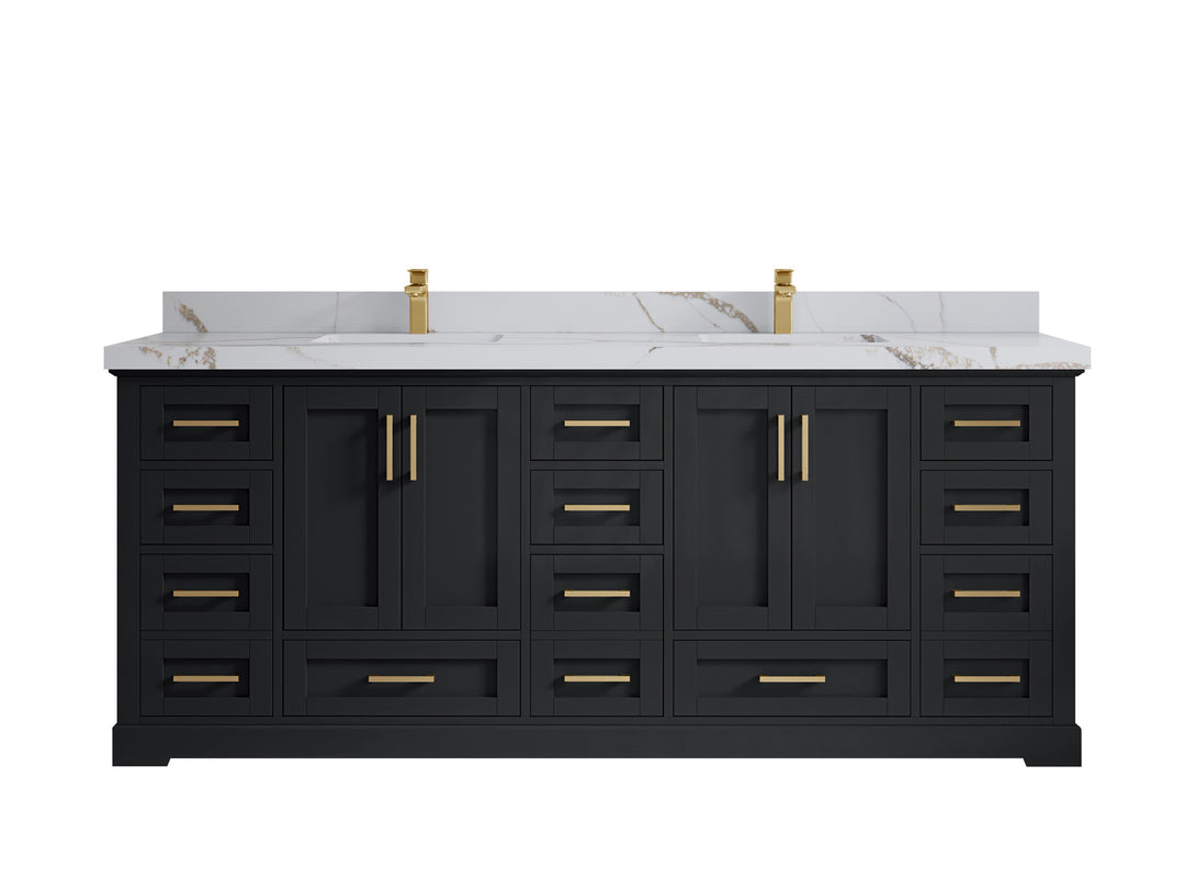 Boston 84 in. W x 22 in. D Double Sink Bathroom Vanity in Wrought Iron with 2 in Calacatta Gold Quartz Countertop