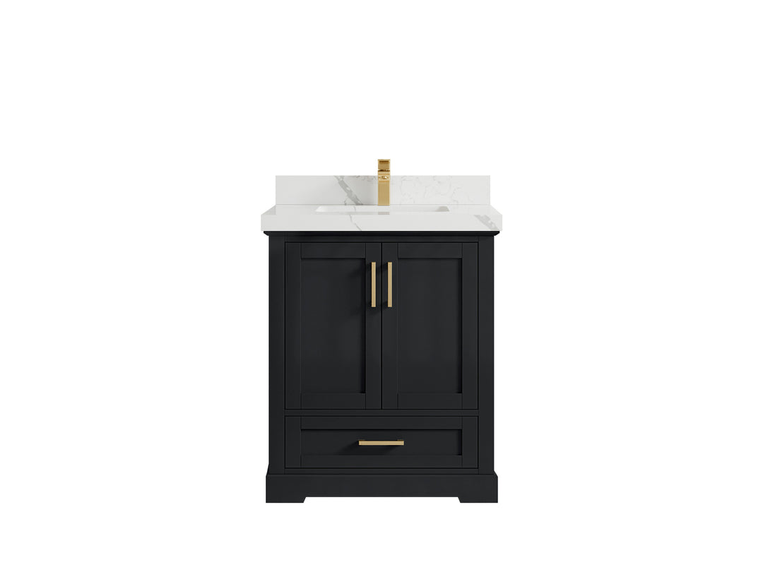 Boston 30 in. W x 22 in. D Single Sink Bathroom Vanity in Wrought Iron with 2 in Calacatta Laza Quartz Countertop
