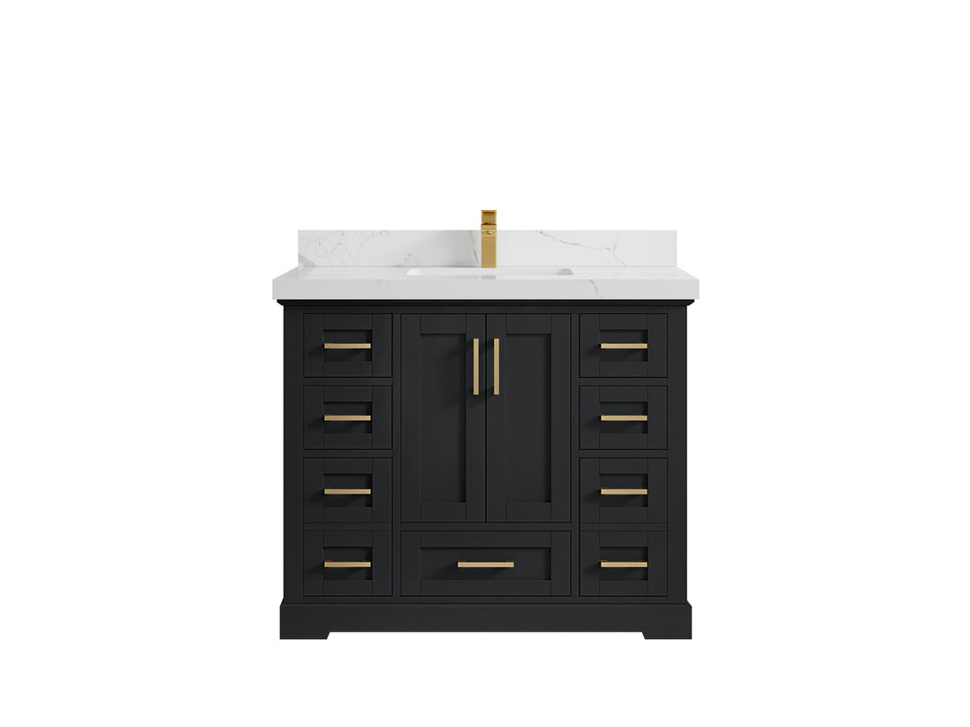 Boston 42 in. W x 22 in. D Single Sink Bathroom Vanity in Wrought Iron with 2 in Calacatta Laza Quartz Countertop