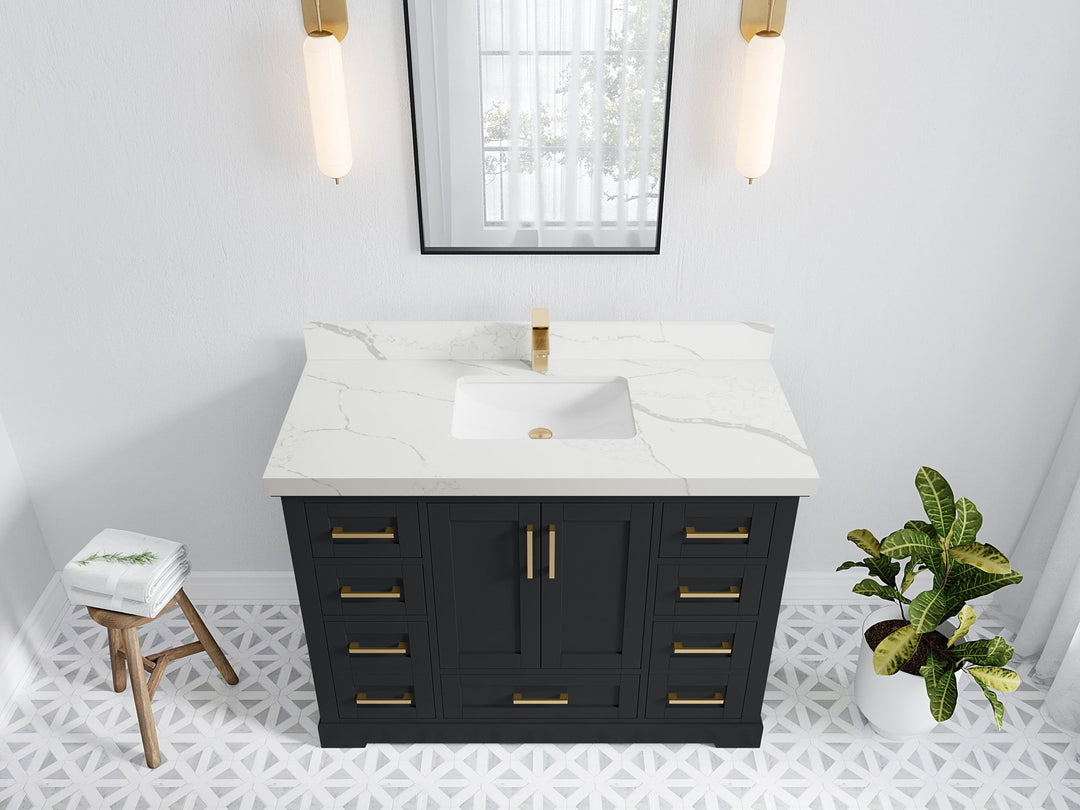 Boston 48 in. W x 22 in. D Single Sink Bathroom Vanity in Wrought Iron with 2 in Calacatta Laza Quartz Countertop - Top View