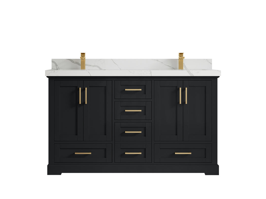 Boston 60 in. W x 22 in. D Double Sink Bathroom Vanity in Wrought Iron with 2 in Calacatta Laza Quartz Countertop