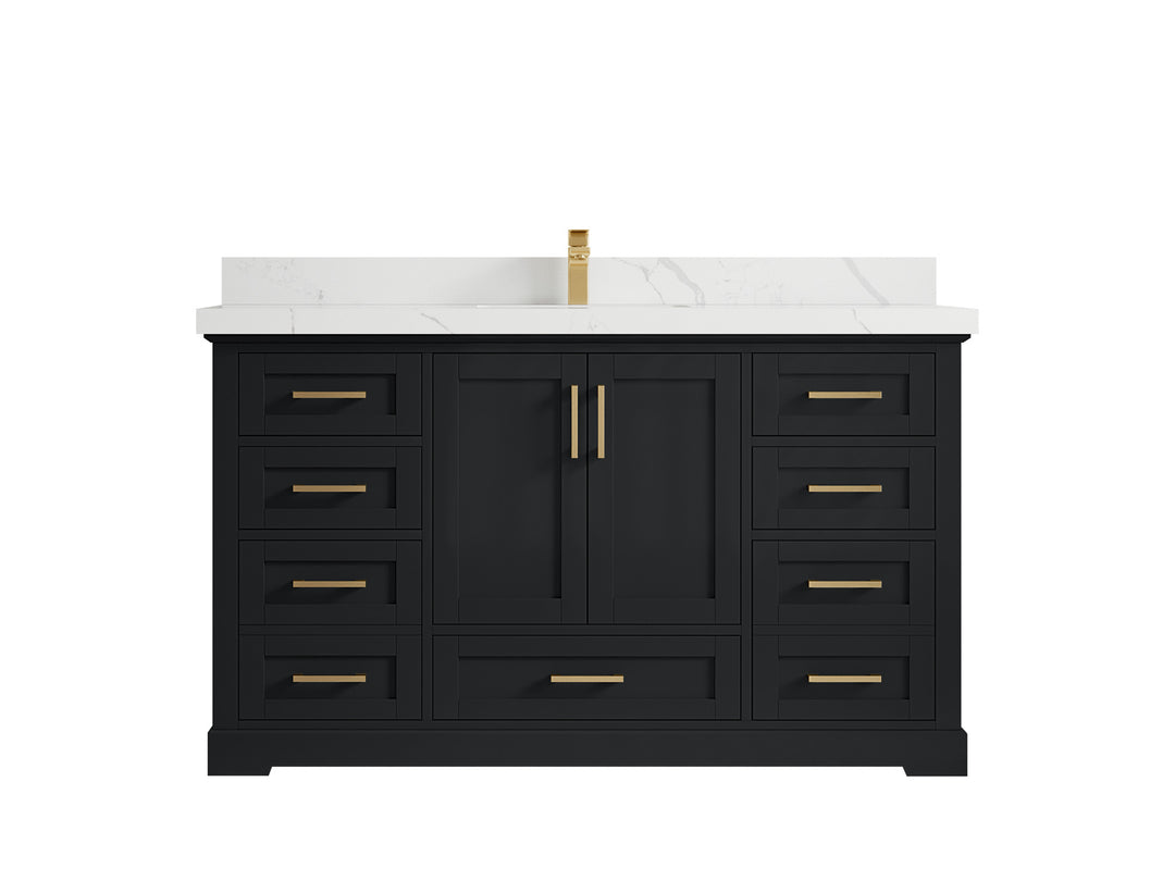 Boston 60 in. W x 22 in. D Single Sink Bathroom Vanity in Wrought Iron with 2 in Calacatta Laza Quartz Countertop