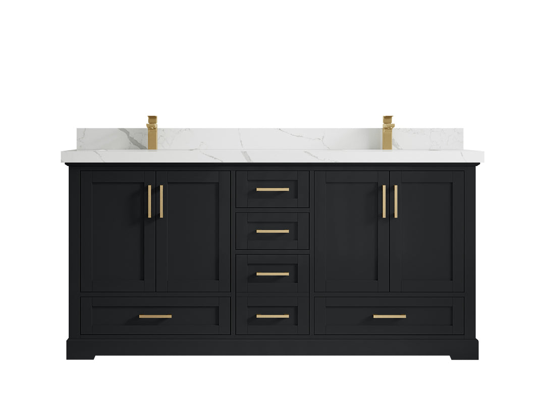 Boston 72 in. W x 22 in. D Double Sink Bathroom Vanity in Wrought Iron with 2 in Calacatta Laza Quartz Countertop