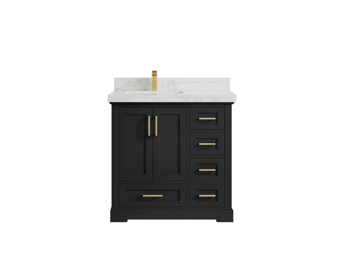 Boston 36 in. W x 22 in. D Single Sink Bathroom Vanity in Wrought Iron with 2 in Calacatta Nuvo Quartz Countertop