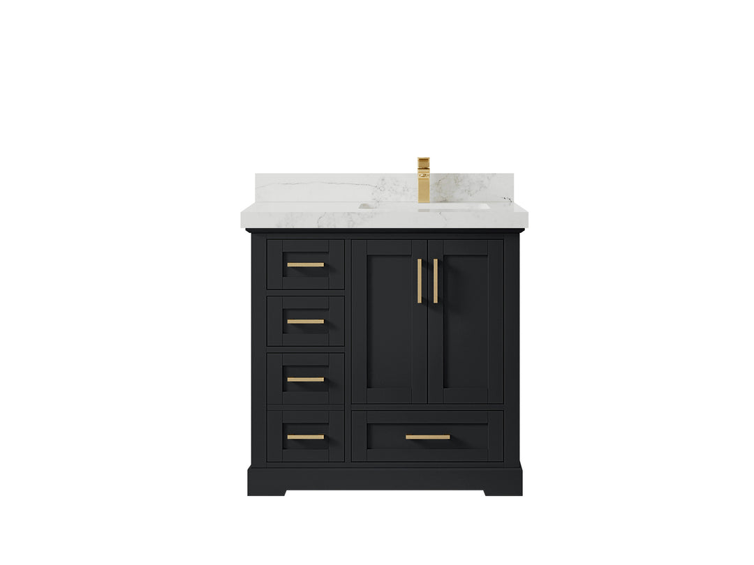 Boston 36 in. W x 22 in. D Single Sink Bathroom Vanity in Wrought Iron with 2 in Calacatta Nuvo Quartz Countertop
