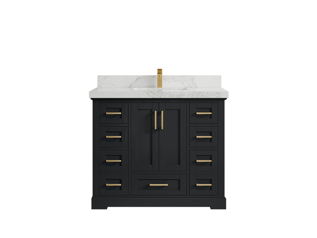 Boston 42 in. W x 22 in. D Single Sink Bathroom Vanity in Wrought Iron with 2 in Calacatta Nuvo Quartz Countertop