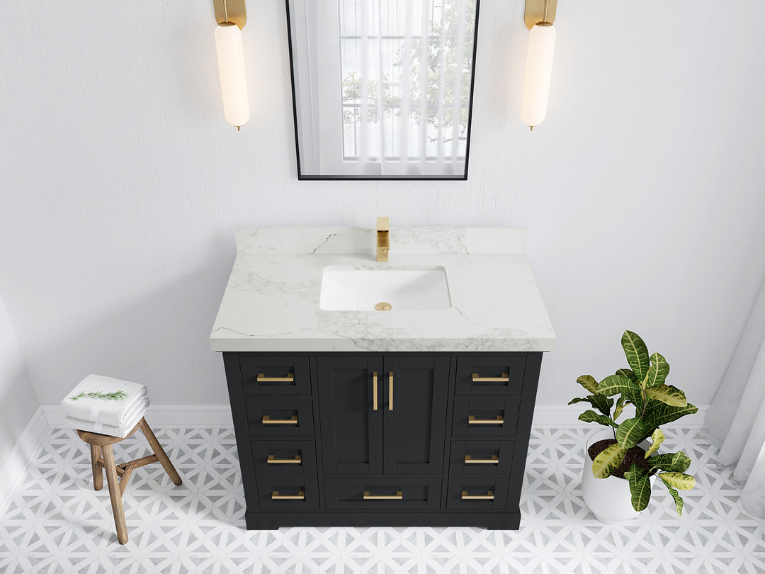 Boston 42 in. W x 22 in. D Single Sink Bathroom Vanity in Wrought Iron with 2 in Calacatta Nuvo Quartz Countertop - Top View