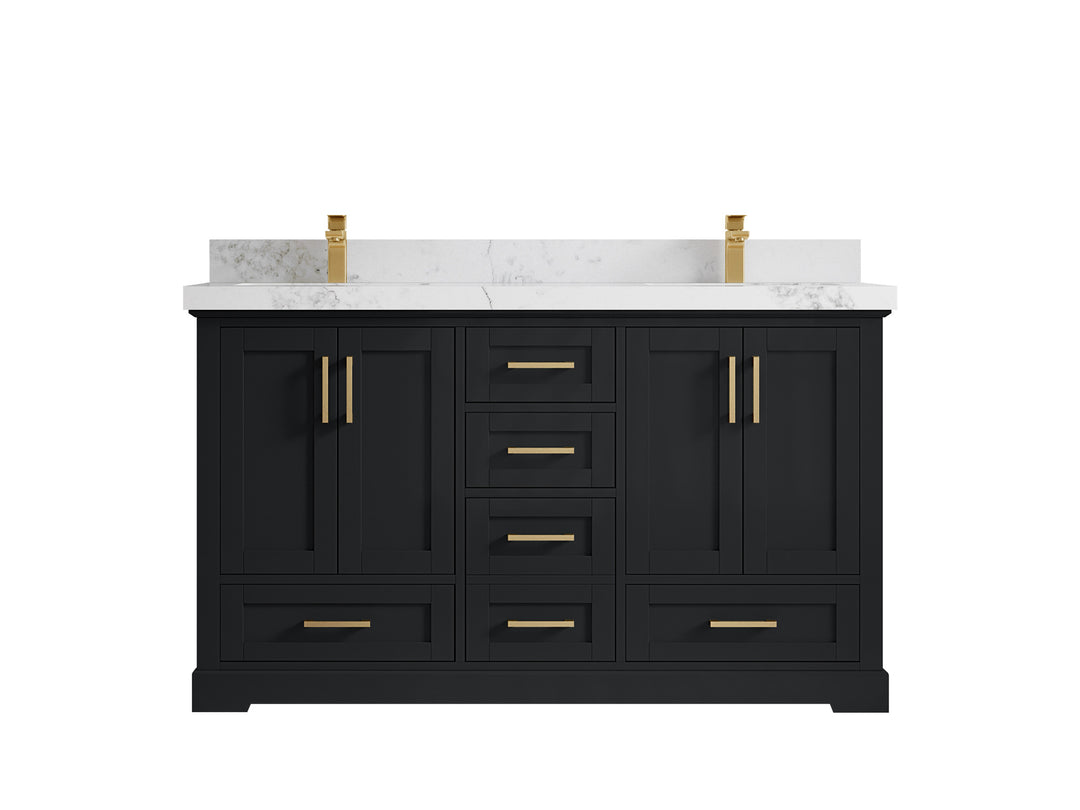 Boston 60 in. W x 22 in. D Double Sink Bathroom Vanity in Wrought Iron with 2 in Calacatta Nuvo Quartz Countertop