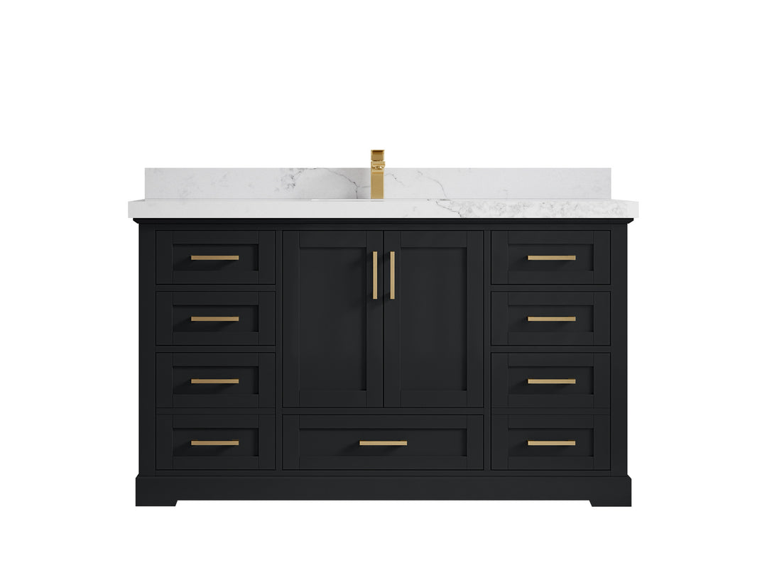 Boston 60 in. W x 22 in. D Single Sink Bathroom Vanity in Wrought Iron with 2 in Calacatta Nuvo Quartz Countertop