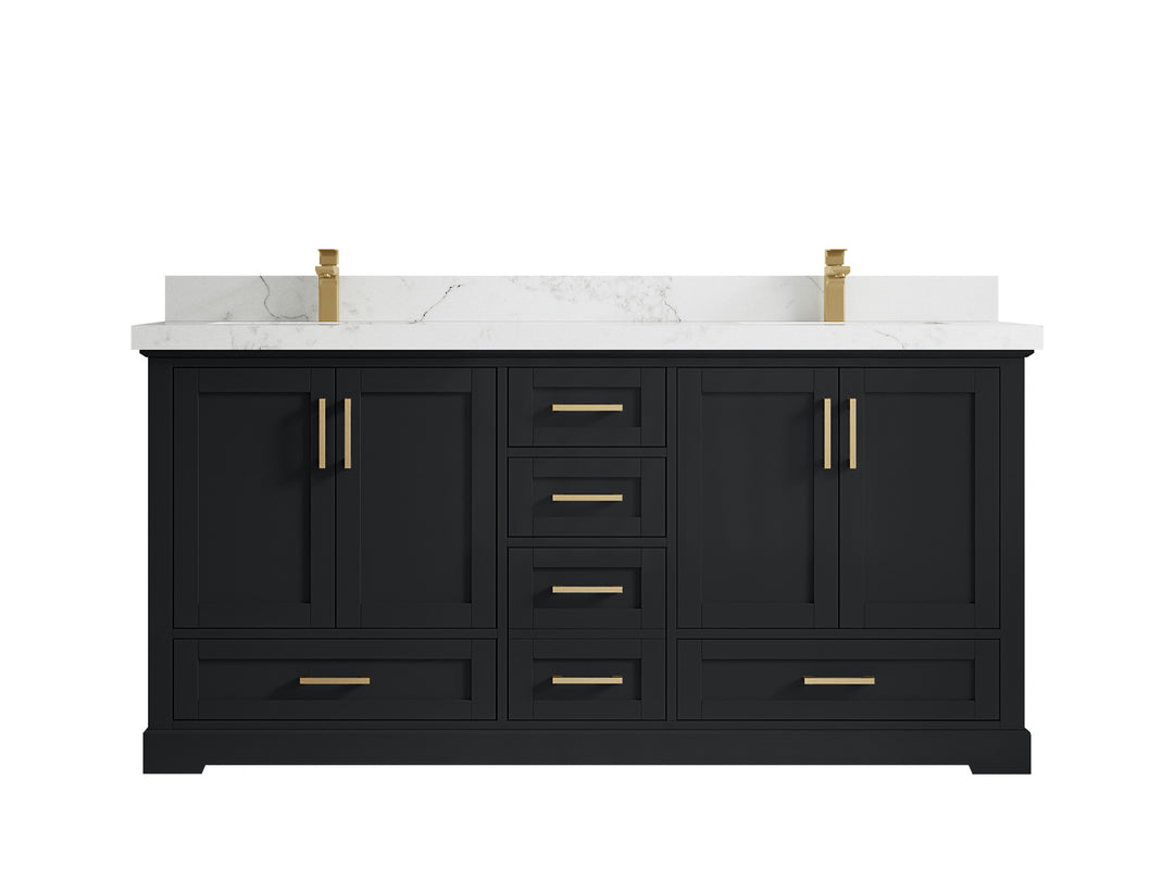 Boston 72 in. W x 22 in. D Double Sink Bathroom Vanity in Wrought Iron with 2 in Calacatta Nuvo Quartz Countertop