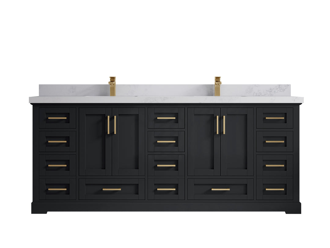 Boston 84 in. W x 22 in. D Double Sink Bathroom Vanity in Wrought Iron with 2 in Calacatta Nuvo Quartz Countertop