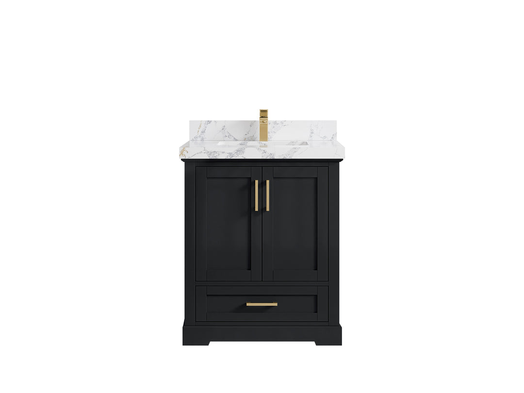 Boston 30 in. W x 22 in. D Single Sink Bathroom Vanity in Wrought Iron with 2 in Calacatta Poanazzo Quartz Countertop