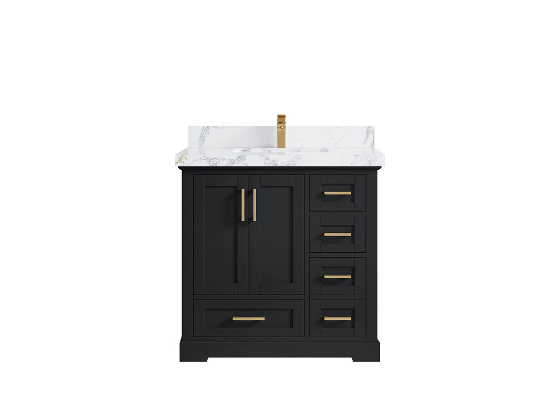 Boston 36 in. W x 22 in. D Single Sink Bathroom Vanity in Wrought Iron with 2 in Calacatta Poanazzo Quartz Countertop