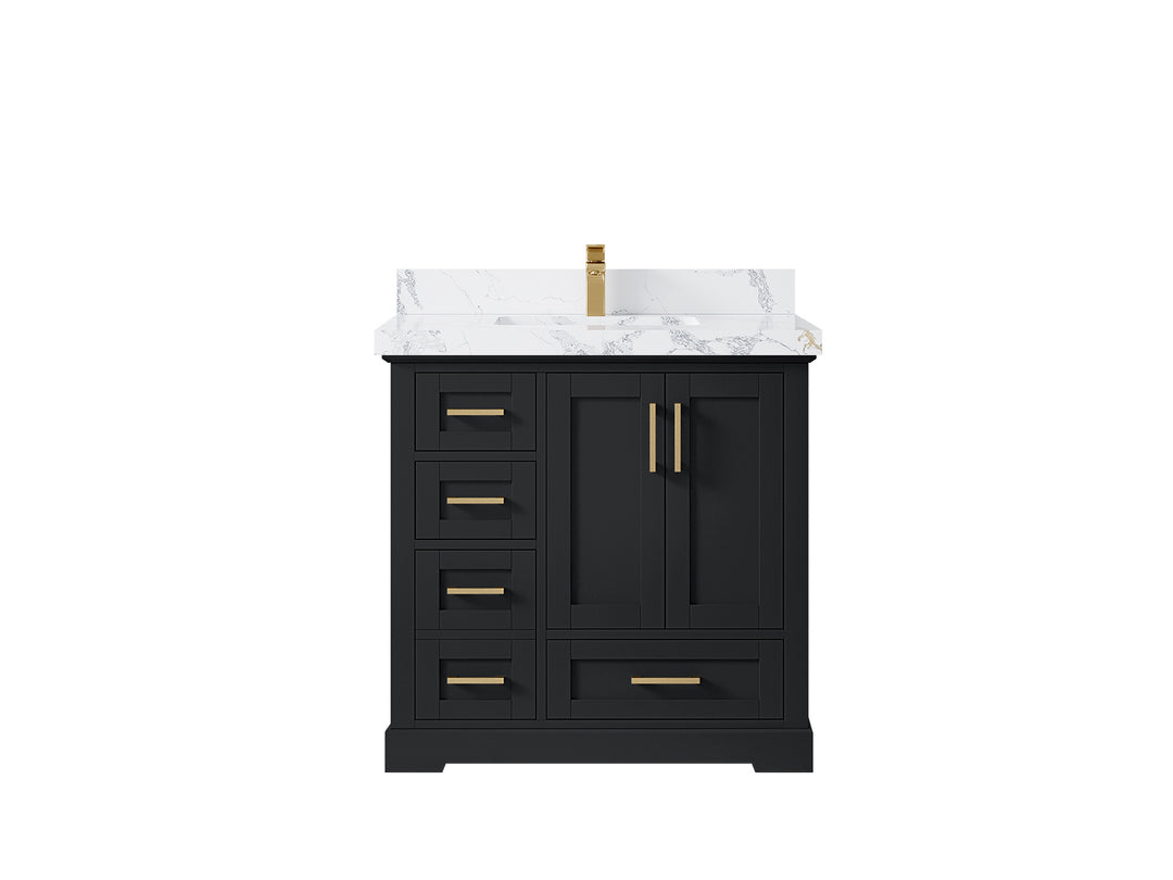 Boston 36 in. W x 22 in. D Single Sink Bathroom Vanity in Wrought Iron with 2 in Calacatta Poanazzo Quartz Countertop
