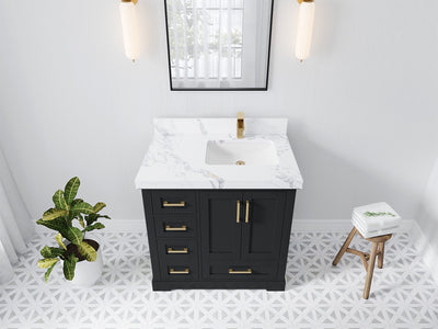 Boston 36 in. W x 22 in. D Single Sink Bathroom Vanity in Wrought Iron with 2 in Calacatta Poanazzo Quartz Countertop