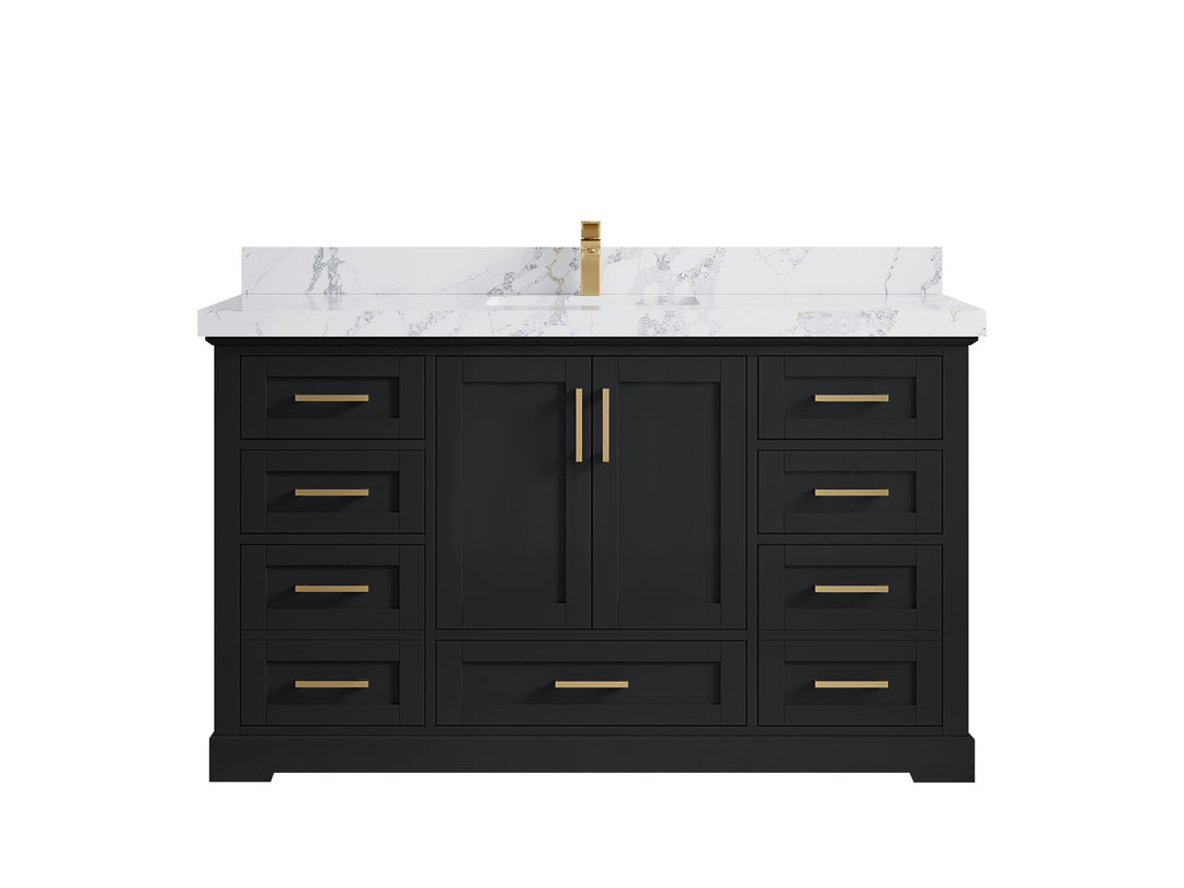 Boston 60 in. W x 22 in. D Single Sink Bathroom Vanity in Wrought Iron with 2 in Calacatta Poanazzo Quartz Countertop