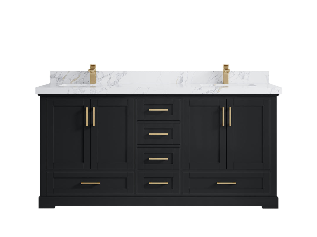 Boston 72 in. W x 22 in. D Double Sink Bathroom Vanity in Wrought Iron with 2 in Calacatta Poanazzo Quartz Countertop