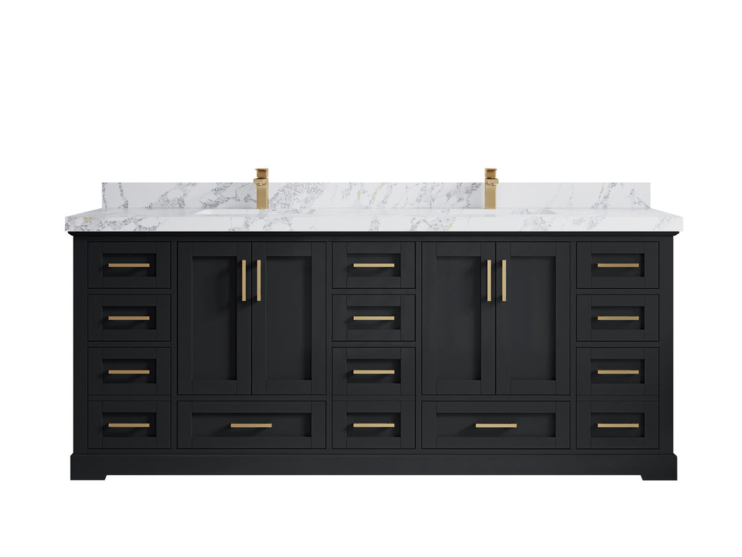 Boston 84 in. W x 22 in. D Double Sink Bathroom Vanity in Wrought Iron with 2 in Calacatta Poanazzo Quartz Countertop