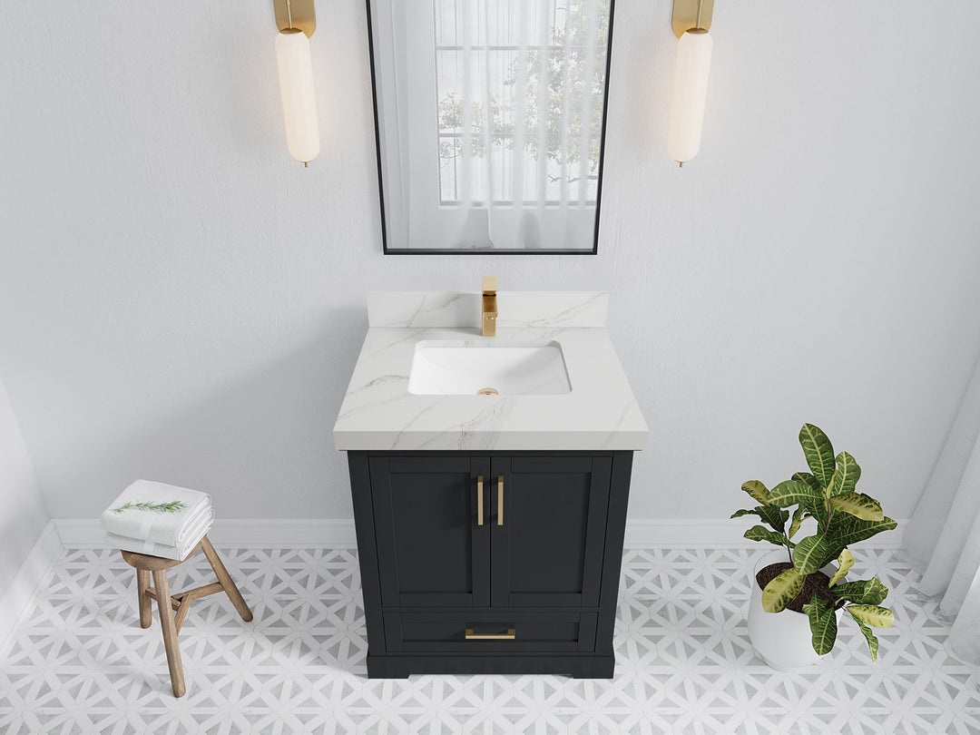 Boston 30 in. W x 22 in. D Single Sink Bathroom Vanity in Wrought Iron with 2 in Calacatta Sienna Quartz Countertop - Top View