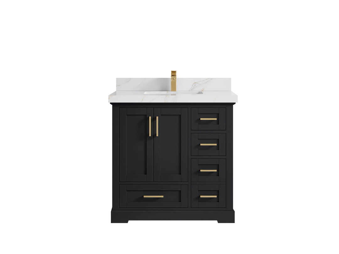 Boston 36 in. W x 22 in. D Single Sink Bathroom Vanity in Wrought Iron with 2 in Calacatta Sienna Quartz Countertop