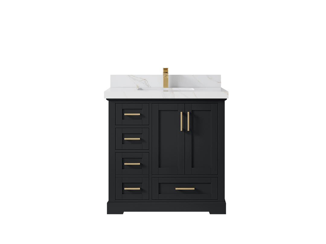 Boston 36 in. W x 22 in. D Single Sink Bathroom Vanity in Wrought Iron with 2 in Calacatta Sienna Quartz Countertop