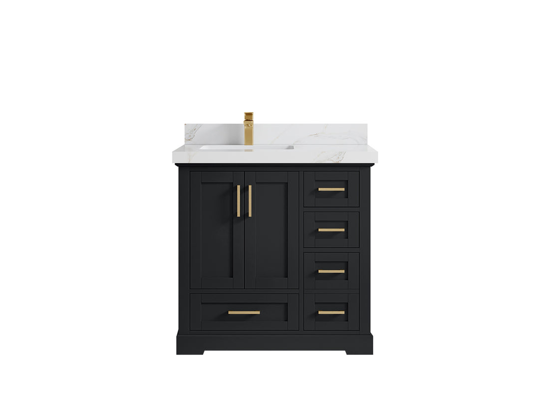Boston 36 in. W x 22 in. D Single Sink Bathroom Vanity in Wrought Iron with 2 in Calacatta Sienna Quartz Countertop