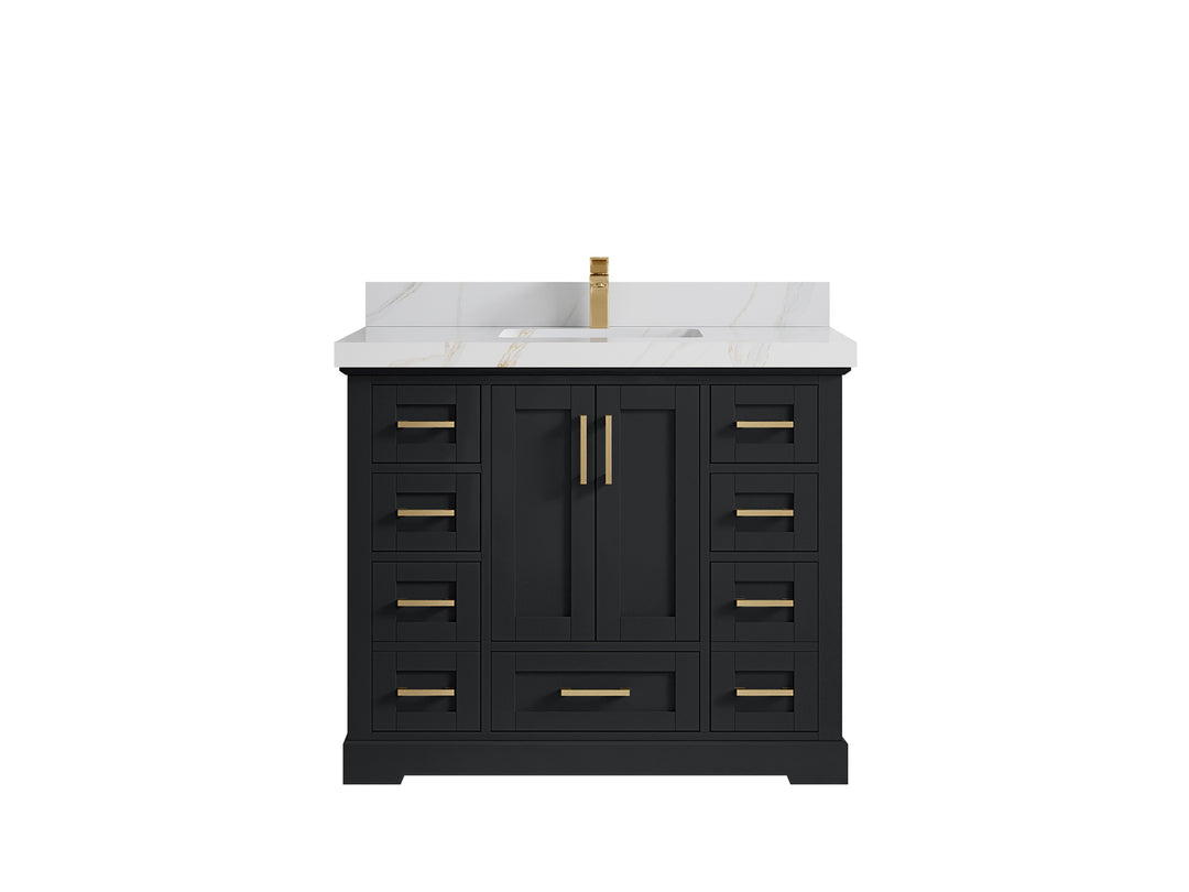 Boston 42 in. W x 22 in. D Single Sink Bathroom Vanity in Wrought Iron with 2 in Calacatta Sienna Quartz Countertop