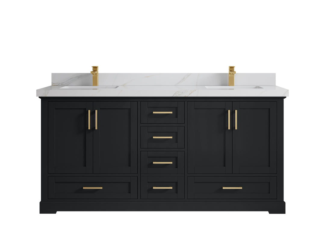 Boston 72 in. W x 22 in. D Double Sink Bathroom Vanity in Wrought Iron with 2 in Calacatta Sienna Quartz Countertop