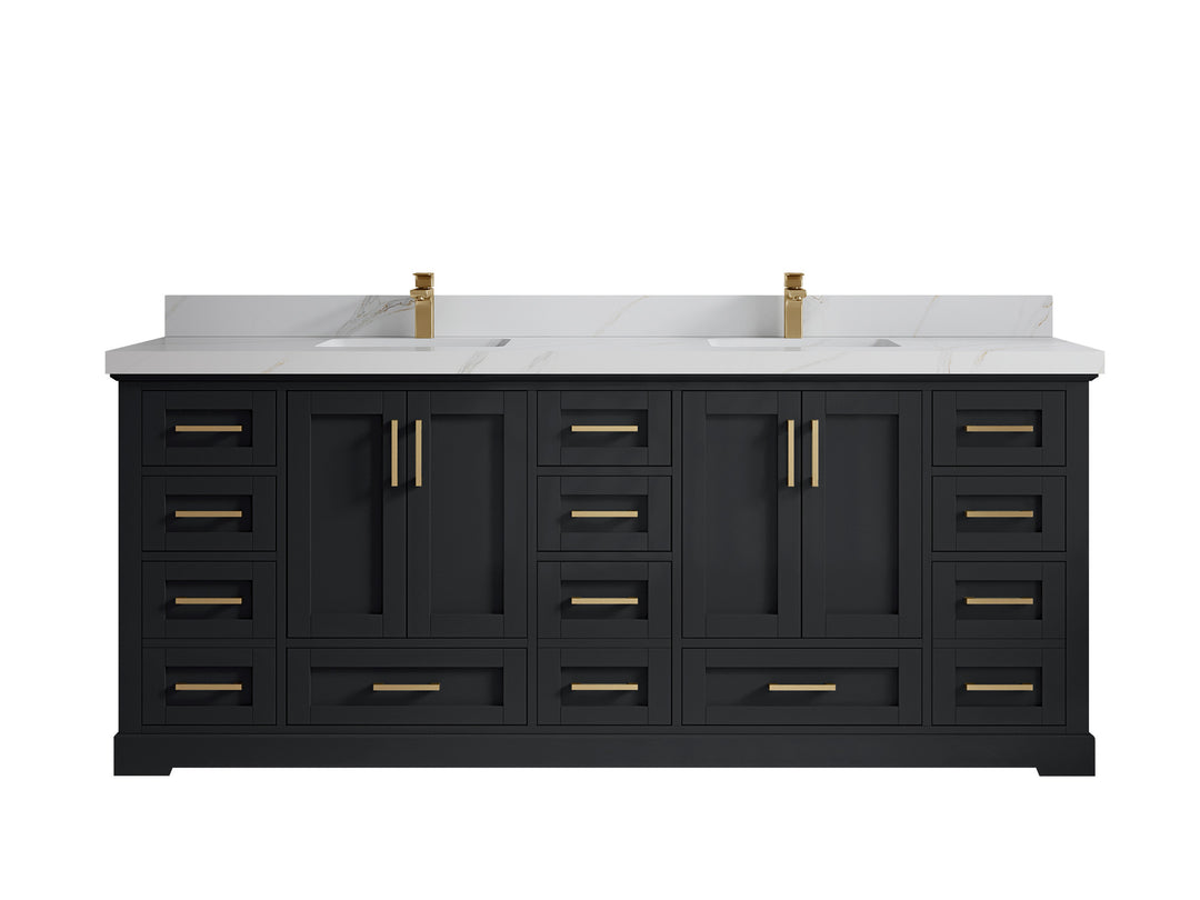 Boston 84 in. W x 22 in. D Double Sink Bathroom Vanity in Wrought Iron with 2 in Calacatta Sienna Quartz Countertop