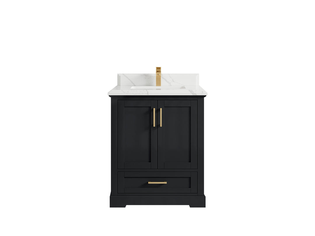 Boston 30 in. W x 22 in. D Single Sink Bathroom Vanity in Wrought Iron with 1.5 in Double Cove Edge Calacatta Laza Quartz Countertop