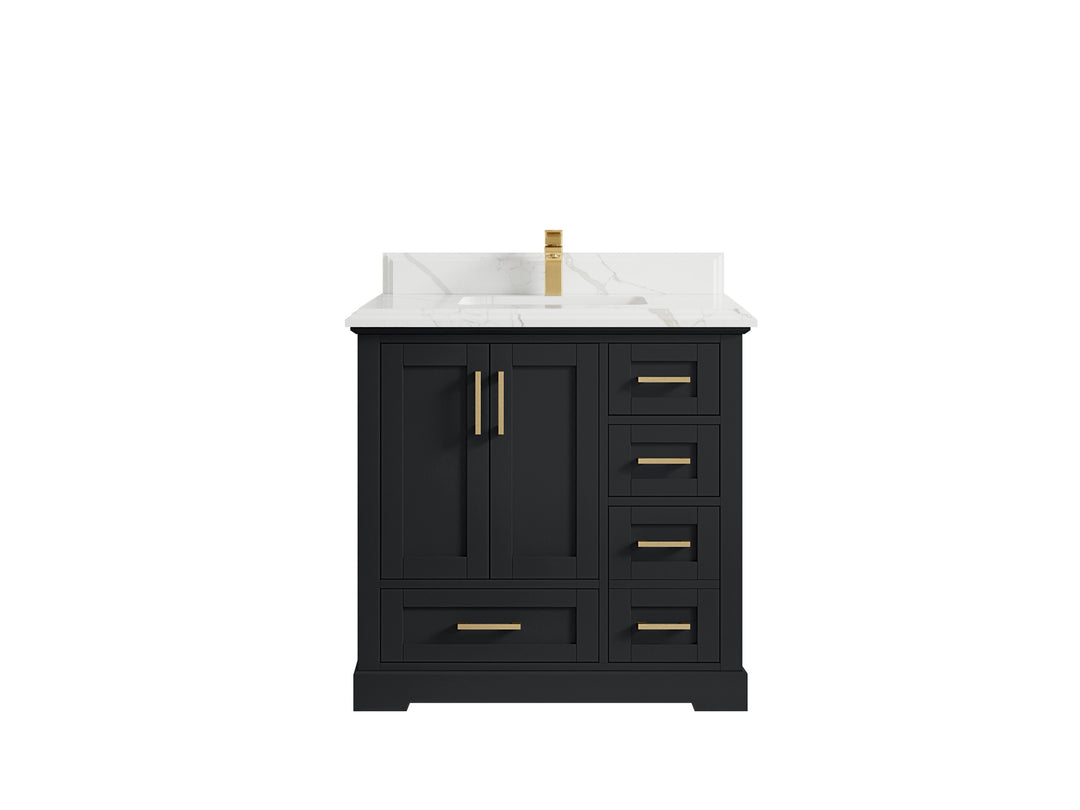 Boston 36 in. W x 22 in. D Single Sink Bathroom Vanity in Wrought Iron with 1.5 in Double Cove Edge Calacatta Laza Quartz Countertop